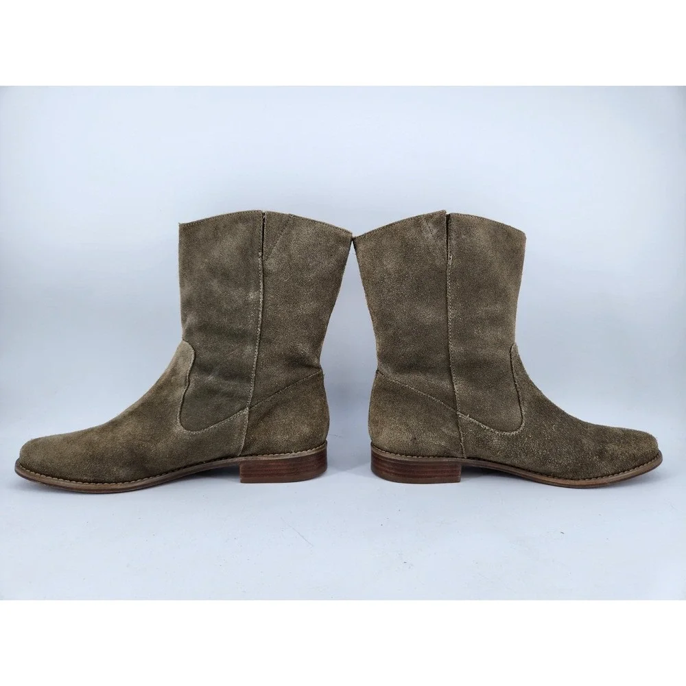 Jack Rogers Kaitlin Mid Calf Boots Womens 7M Brown Suede Whipstitch Pull‎ On